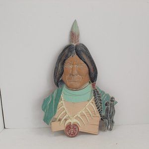 Vintage Pot Metal Native American Male Wall Decor